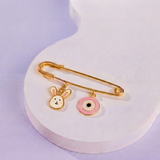 Bunny and Evil Eye Pink 92.5 silver Safety Pin Brooch for Kids