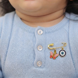 Butterfly and Evil Eye 92.5 silver Safety Pin Brooch for Kids