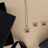 Butterfly enamel 92.5 silver necklace set