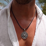 Cancer Coin 92.5 Silver Black Cord Necklace For Men