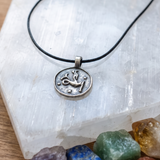 Capricorn Coin 92.5 Silver Black Cord Necklace For Men