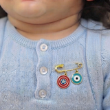Captain America and Evil Eye Blue 92.5 silver Safety Pin Brooch for Kids