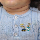 Car and Evil Eye Blue 92.5 silver Safety Pin Brooch for Kids