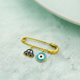 Car and Evil Eye Blue 92.5 silver Safety Pin Brooch for Kids