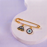 Car and Evil Eye 92.5 silver Safety Pin Brooch for Kids