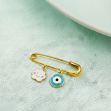 Cloud and Evil Eye Blue 92.5 silver Safety Pin Brooch for Kids