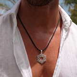 Crown Chakra 92.5 Silver Black Cord Necklace For Men