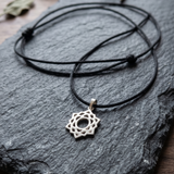 Crown Chakra 92.5 Silver Black Cord Necklace For Men