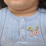 Crown and Evil Eye Pink 92.5 silver Safety Pin Brooch for Kids