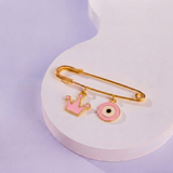 Crown and Evil Eye Pink 92.5 silver Safety Pin Brooch for Kids