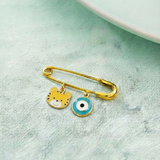 Cub and Evil Eye Blue 92.5 silver Safety Pin Brooch for Kids