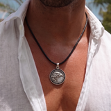 Cz Eagle 92.5 Silver Black Cord Necklace For Men