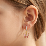 Cz Hoop 92.5 Silver Butterfly Earrings