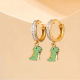 Cz Hoop 92.5 Silver Dinosour Earrings