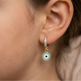 Cz Hoop 92.5 Silver Evil Eye Blue Earrings