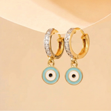 Cz Hoop 92.5 Silver Evil Eye Blue Earrings