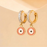 Cz Hoop 92.5 Silver Evil Eye Pink Earrings