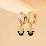Cz Hoop 92.5 Hamsa Earrings