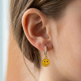 Cz Hoop 92.5 Silver Smiley Earrings