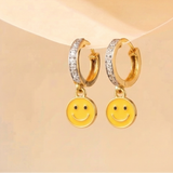 Cz Hoop 92.5 Silver Smiley Earrings