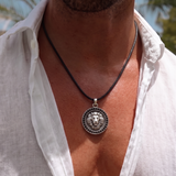 Cz Lion 92.5 Silver Black Cord Necklace For Men