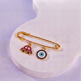 Pink Car and Evil Eye 92.5 silver Safety Pin Brooch for Kids