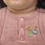 Dinosour and Evil Eye Blue 92.5 silver Safety Pin Brooch for Kids