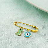 Dinosour and Evil Eye Blue 92.5 silver Safety Pin Brooch for Kids