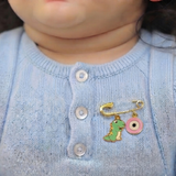 Dinosour and Evil Eye Pink 92.5 silver Safety Pin Brooch for Kids