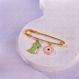 Dinosour and Evil Eye Pink 92.5 silver Safety Pin Brooch for Kids