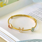 Dog-Bunny-EvilEye-Pink-92.5 Silver adjustable kids bangle