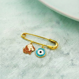 Dog and Evil Eye Blue 92.5 silver Safety Pin Brooch for Kids