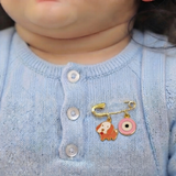 Dog and Evil Eye Pink 92.5 silver Safety Pin Brooch for Kids