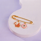 Dog and Evil Eye Pink 92.5 silver Safety Pin Brooch for Kids