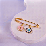 Donut and Evil Eye 92.5 silver Safety Pin Brooch for Kids