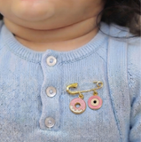 Donut and Evil Eye Pink 92.5 silver Safety Pin Brooch for Kids