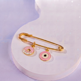 Donut and Evil Eye Pink 92.5 silver Safety Pin Brooch for Kids