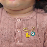 Duck and Evil Eye Blue 92.5 silver Safety Pin Brooch for Kids
