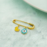 Duck and Evil Eye Blue 92.5 silver Safety Pin Brooch for Kids