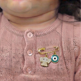 Elephant and Evil Eye Blue 92.5 silver Safety Pin Brooch for Kids