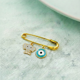 Elephant and Evil Eye Blue 92.5 silver Safety Pin Brooch for Kids