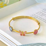 Evil-Eye-Butterfly-Initial-Pink-92.5 Silver adjustable kids bangle