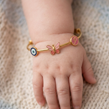 Evil-Eye-Butterfly-Initial-Pink-92.5 Silver adjustable kids bangle