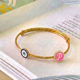 Evil-Eye-Initial-Pink 92.5 Silver adjustable kids bangle