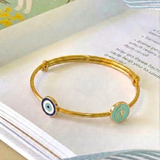 Evil-Eye-Initial-Blue 92.5 Silver adjustable kids bangle