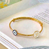 Evil-Eye-Om-Enamel-White 92.5 Silver adjustable kids bangle