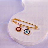 Flower and Evil Eye 92.5 silver Safety Pin Brooch for Kids
