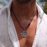 Gemini Coin 92.5 Silver Black Cord Necklace For Men