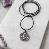 Gemini Coin 92.5 Silver Black Cord Necklace For Men