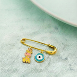 Giraffe and Evil Eye Blue 92.5 silver Safety Pin Brooch for Kids